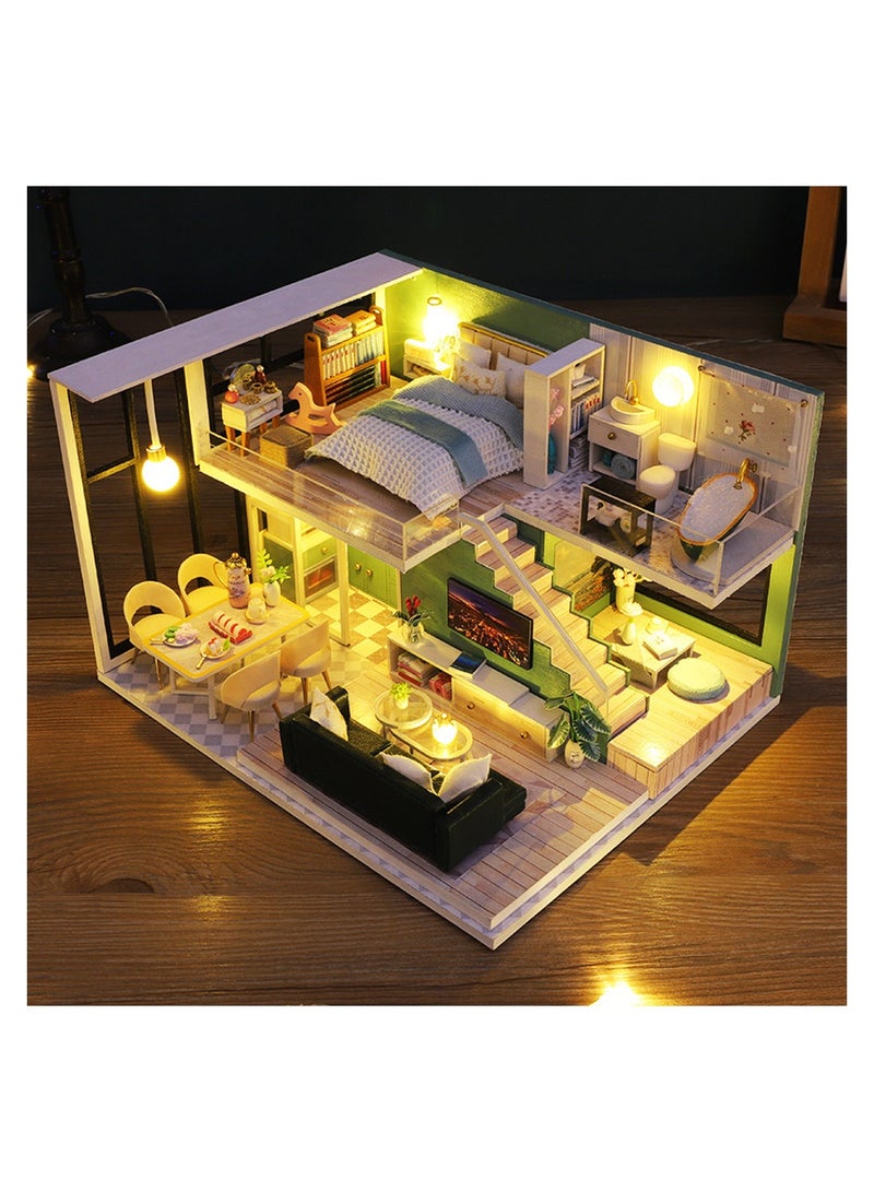 DIY Miniature Dollhouse Kit 1:24 Scale Mini Handmade Wooden Doll House with Music Furniture Great Craft Gift for Birthday Mother's Day Kids Teens Adults Assemble the Villa Model Gift