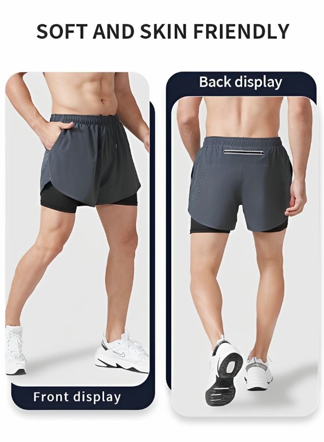 Men's Running Athletic Workout Sports 2 in 1 Running Shorts Quick Dry Lightweight Gym Athletic Workout Shorts for Men with Phone Pockets