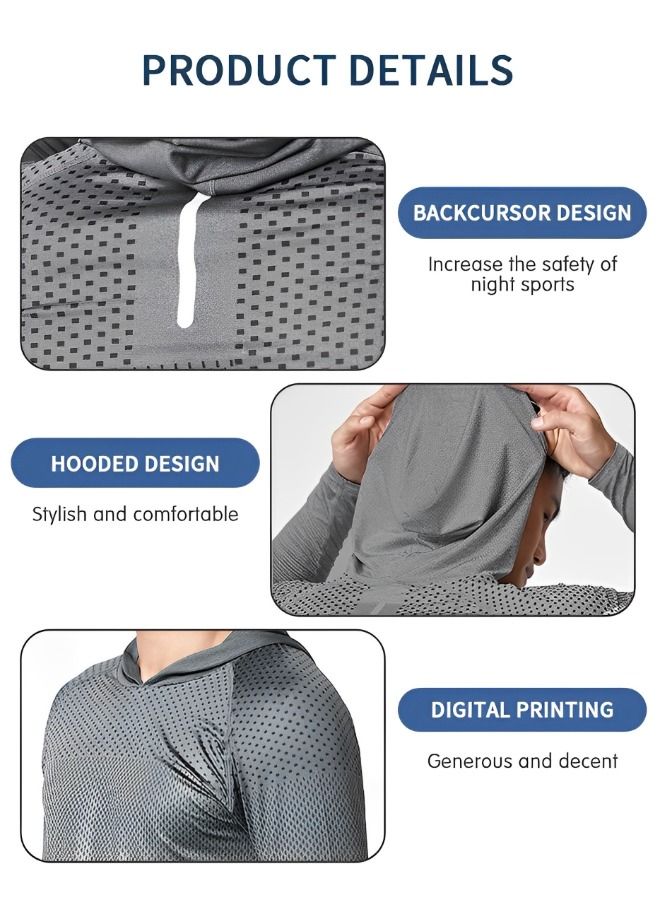 Men's Sun Protection Long Sleeve T-Shirt Performance Running Shirts with hood,Gym Workout Active Long Sleeve Pullover Lightweight Hoodie Casual Hooded Sweatshirts