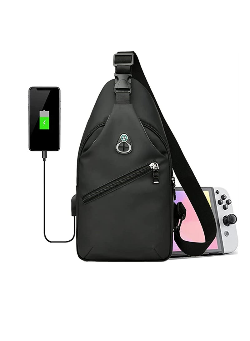 Crossbody Gaming Bag, Portable Waterproof Travel Bag, for Nintendo Switch, Lite, OLED, Backpack Carrying Case Boy for Console Dock Accessories Storage, USB Charging Port