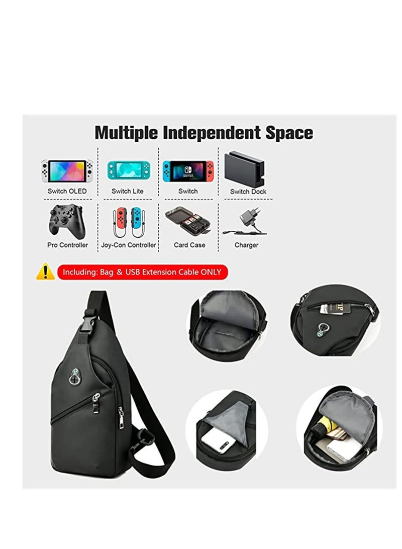 Crossbody Gaming Bag, Portable Waterproof Travel Bag, for Nintendo Switch, Lite, OLED, Backpack Carrying Case Boy for Console Dock Accessories Storage, USB Charging Port