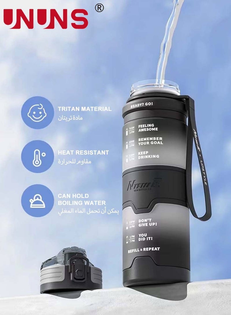 Motivational Sports Water Bottle,34oz Sports Water Bottle With Time Marker,Tritan,BPA Free,Portable Sport Water Bottle