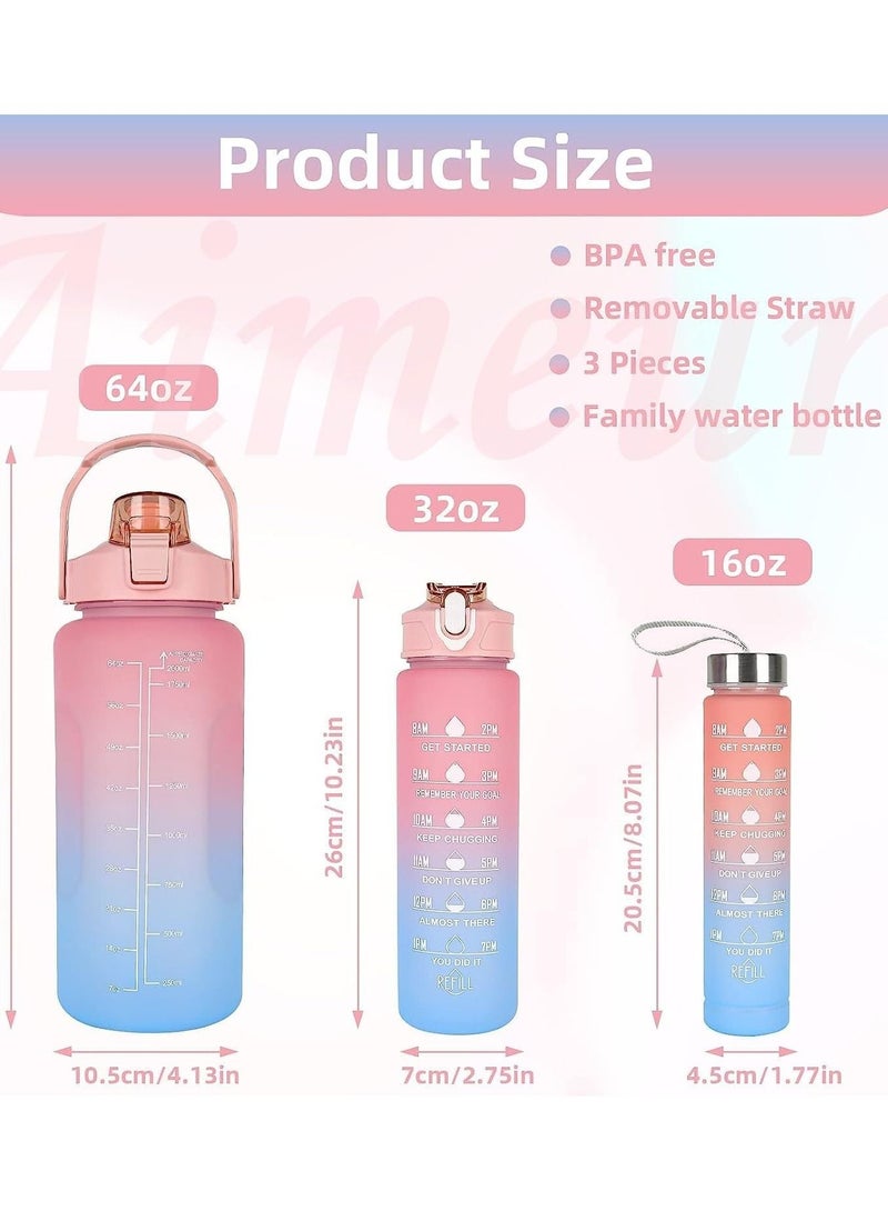 Sports Water Bottles Set of 3 2000ml+900ml+500ml BPA Free Motivational Sports Water Bottle