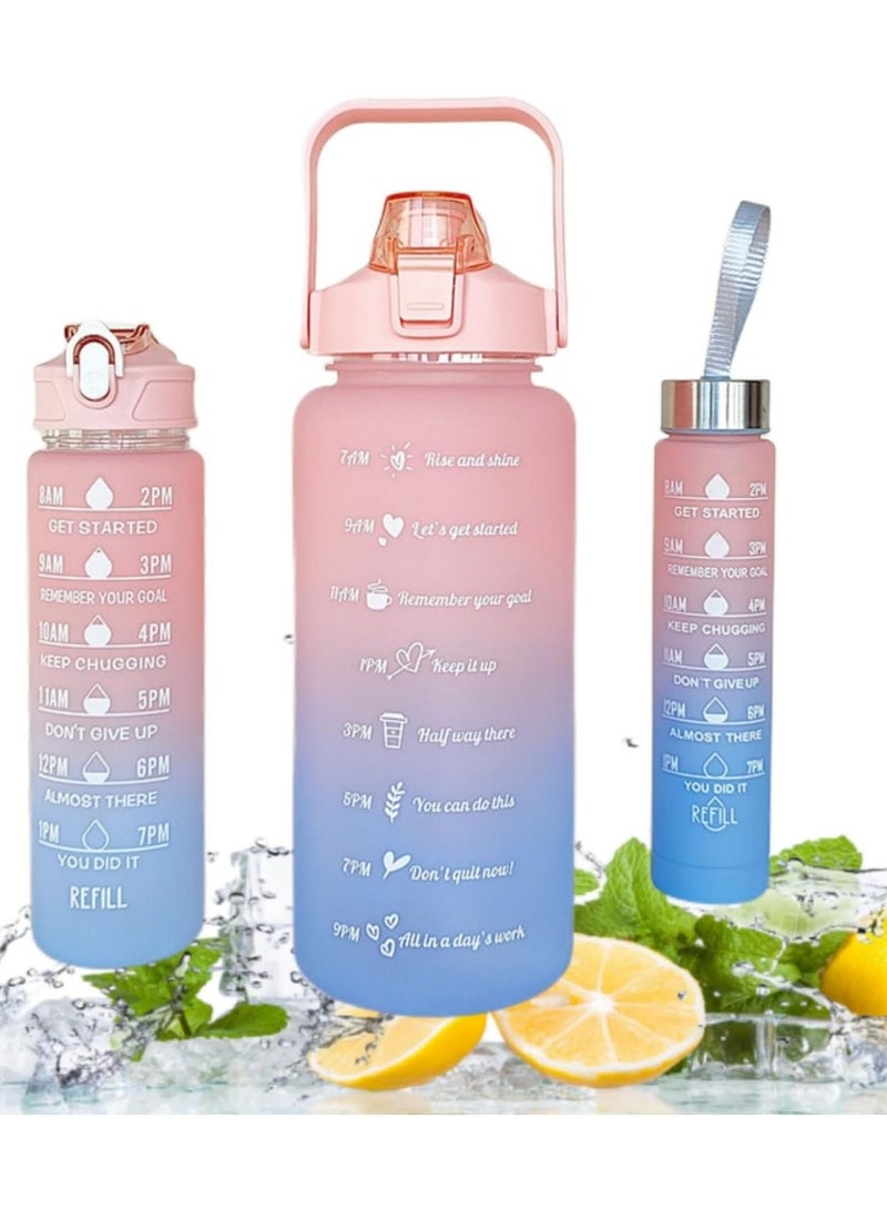 Sports Water Bottles Set of 3 2000ml+900ml+500ml BPA Free Motivational Sports Water Bottle