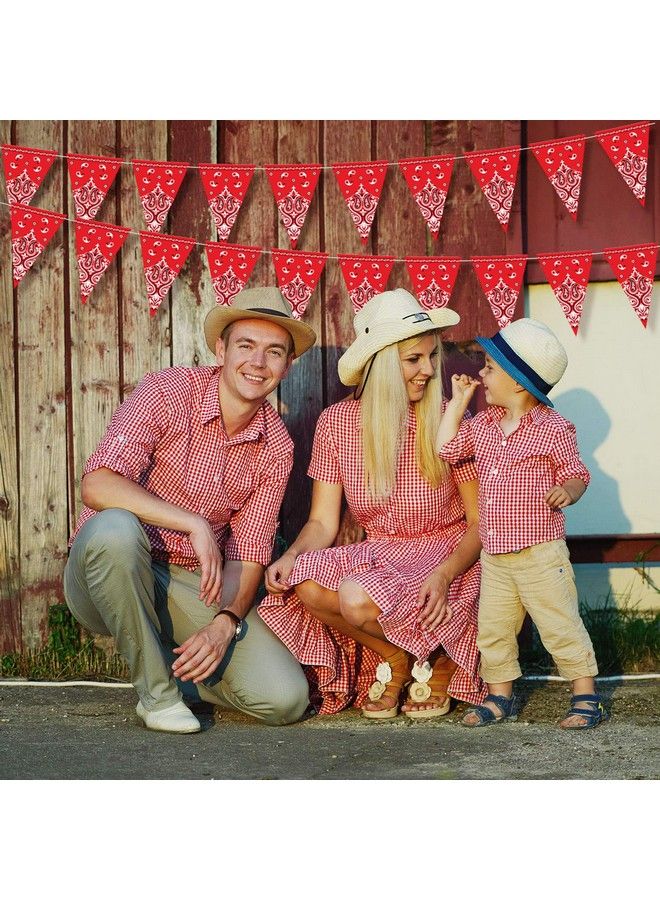 5 Pack Bandana Pennant Banner Cowboy Themed Party Decoration For Wild West Party Western Cowboy Themed Party Supplies 7.4 X 10.8 Inch (Red)