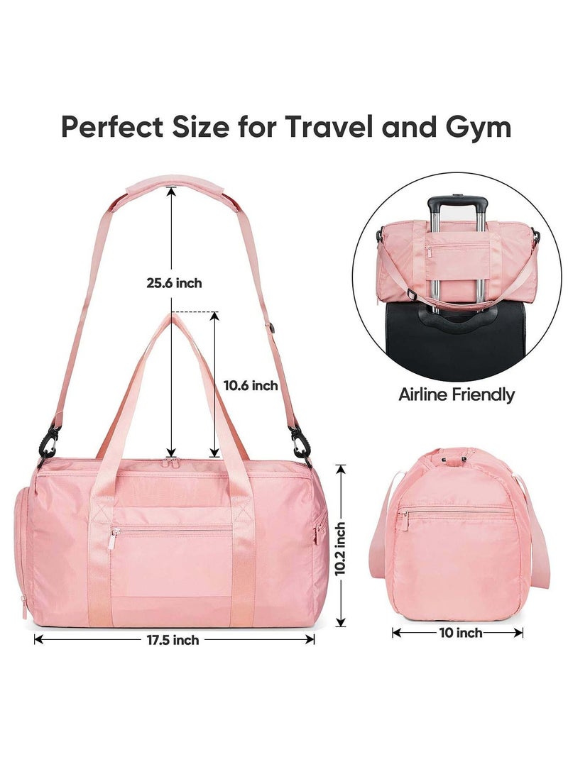 Gym Bag for Women and Men, Dry Wet Separation Sports Sling Bag with Shoe and Wet Clothes Compartments, Waterproof Duffle Bag Lightweight Carryon Gym Bag (Pink)