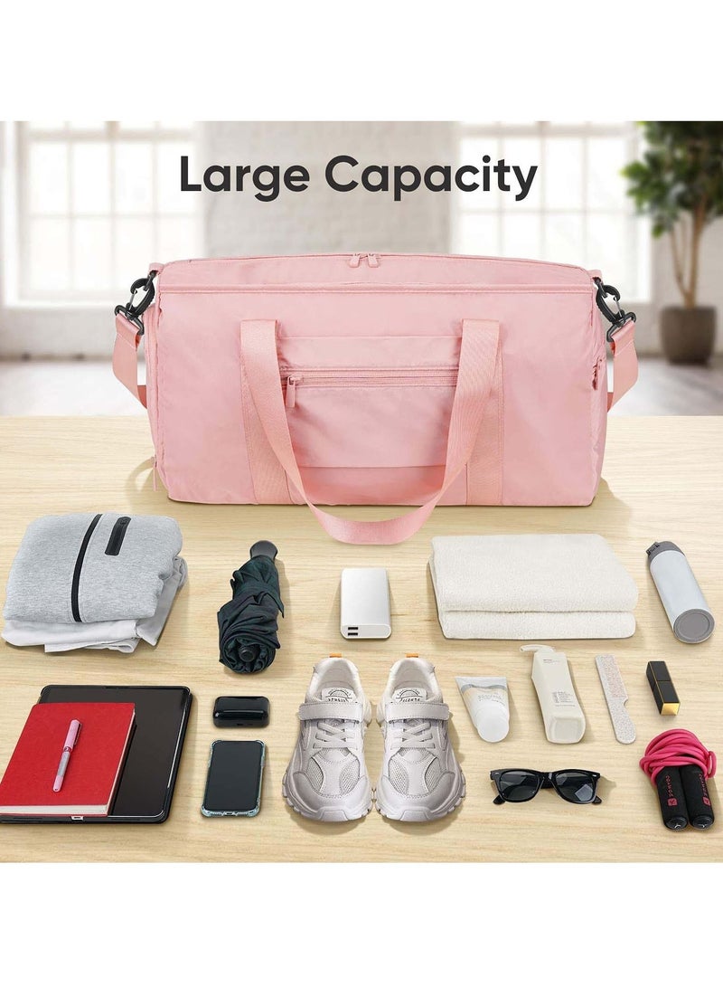 Gym Bag for Women and Men, Dry Wet Separation Sports Sling Bag with Shoe and Wet Clothes Compartments, Waterproof Duffle Bag Lightweight Carryon Gym Bag (Pink)