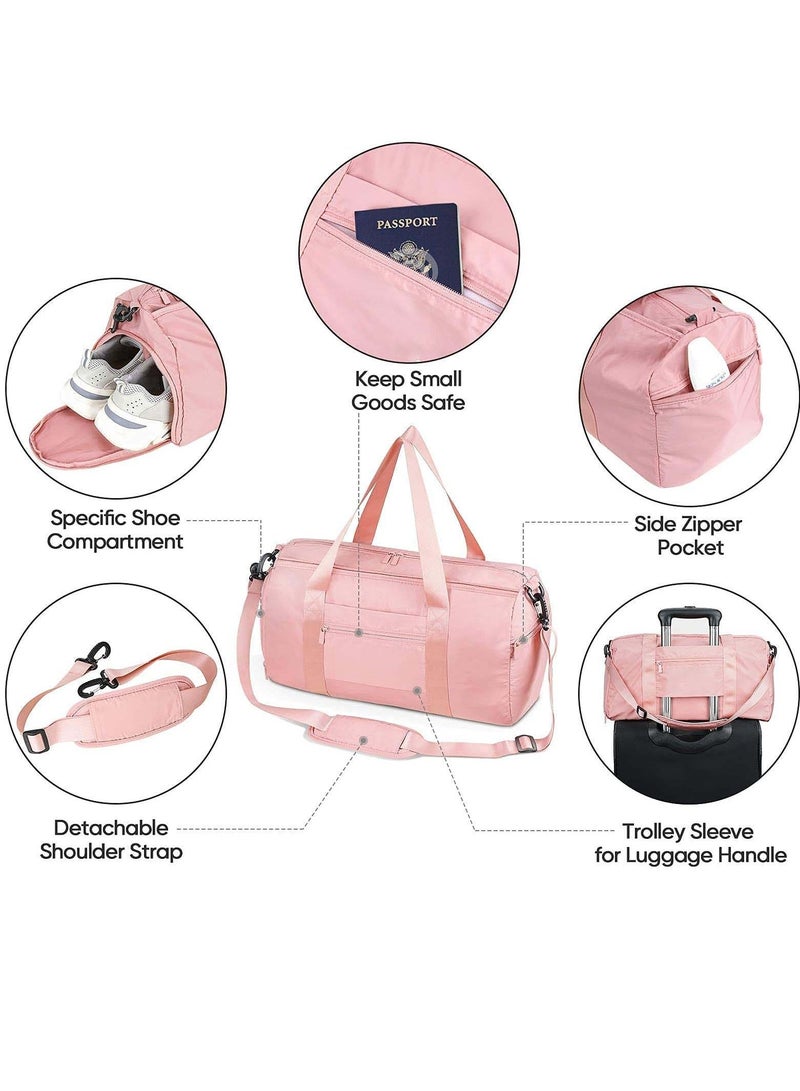 Gym Bag for Women and Men, Dry Wet Separation Sports Sling Bag with Shoe and Wet Clothes Compartments, Waterproof Duffle Bag Lightweight Carryon Gym Bag (Pink)