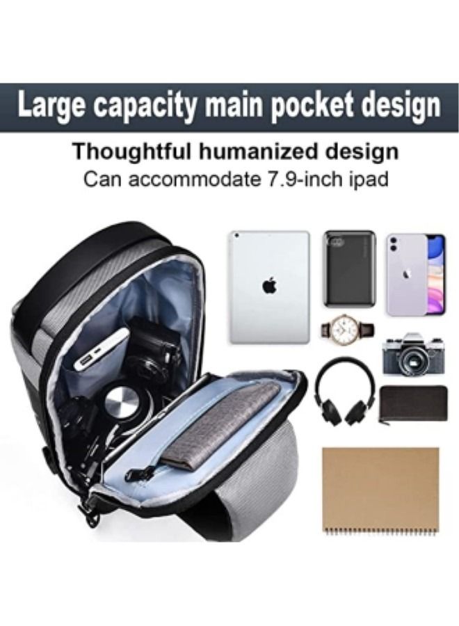 Crossbody Sling Bag,Body Chest Sling Shoulder Bag for Men Women Casual Shoulder Backpack Bag, Waterproof Leather Chest Casual Daypack with Usb Charging Port