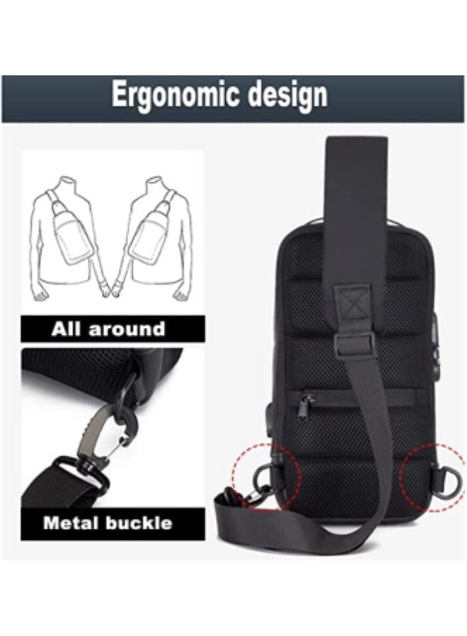 Crossbody Sling Bag,Body Chest Sling Shoulder Bag for Men Women Casual Shoulder Backpack Bag, Waterproof Leather Chest Casual Daypack with Usb Charging Port