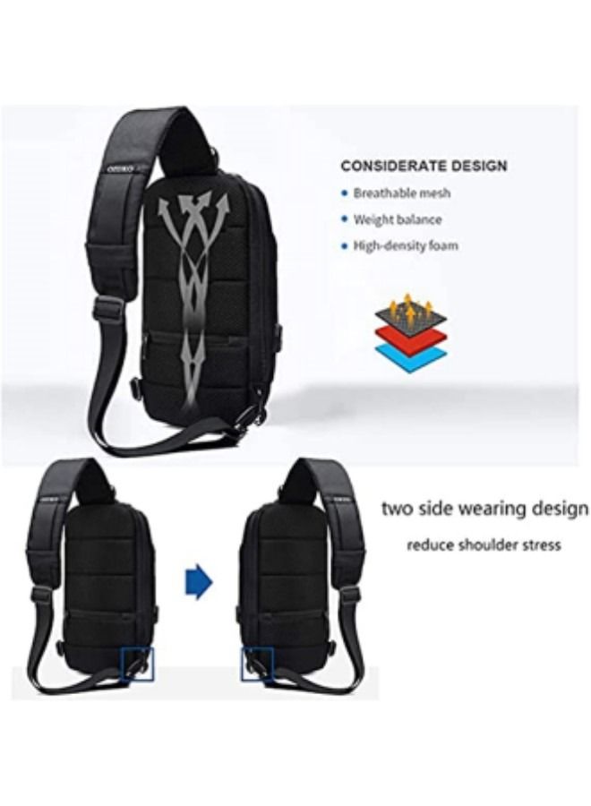 Crossbody Sling Bag,Body Chest Sling Shoulder Bag for Men Women Casual Shoulder Backpack Bag, Waterproof Leather Chest Casual Daypack with Usb Charging Port