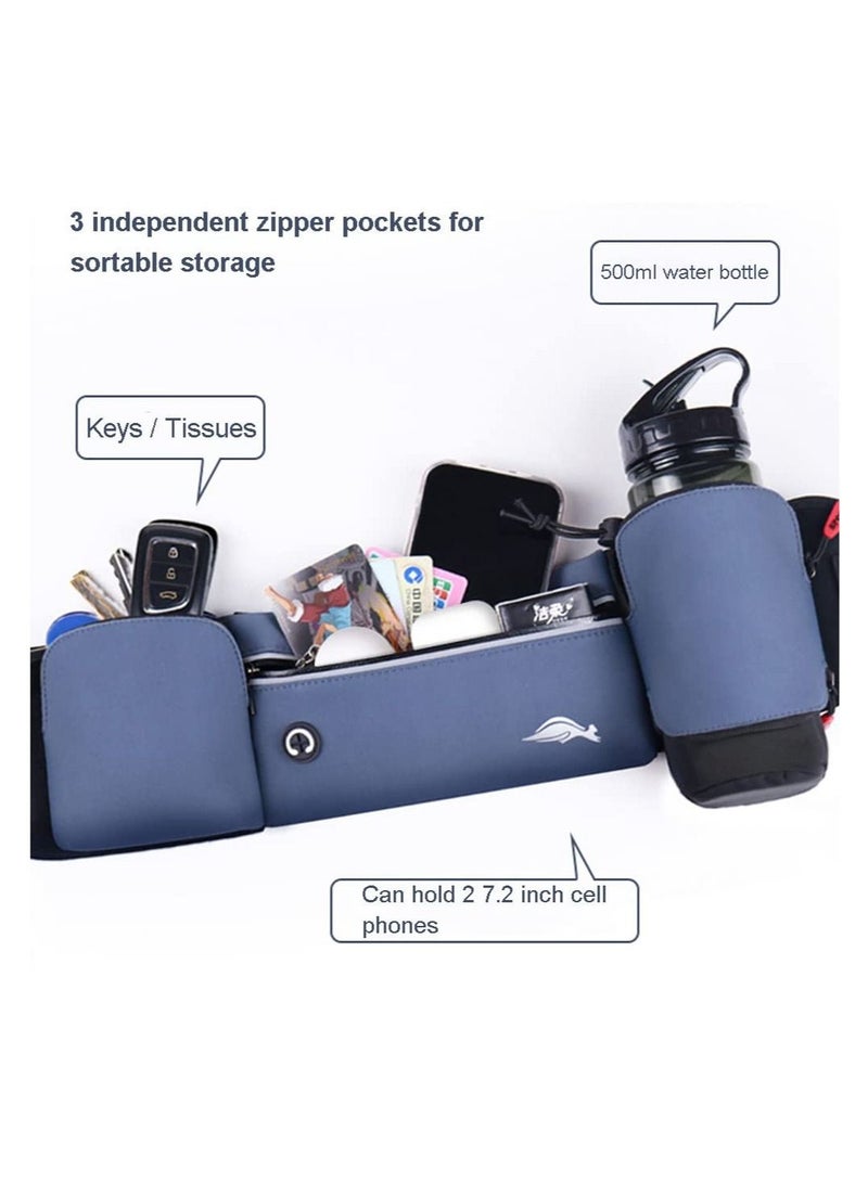 Running Belt Bag, Running Belt Bag with Foldable Water Bottle Holder, Running Phone Holder for Women and Men, Water Resistant and Non Bouncing, Perfect for Running, Cycling and Walking