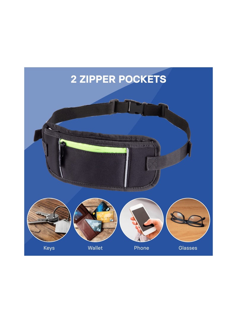 Running Belt WaistPacks, Waistbelt for Phone & Money Holder With Reflector Strips Bungee Belts with Pockets for Running Hiking Cycling Workout Jogging