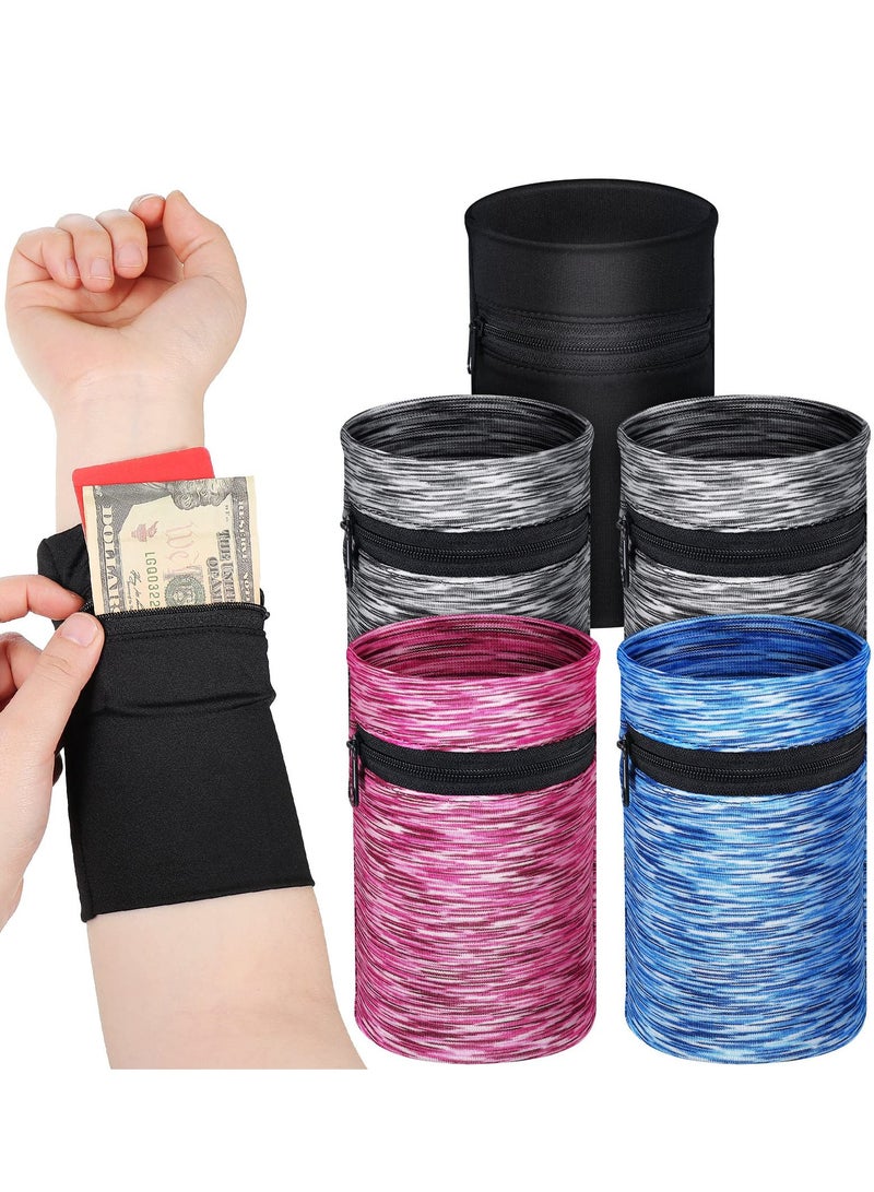 Wrist Wallet Running Wallet Wristband Wrist Wallets for Women Men Wrist Pouch Zipper Wrist Wallet for Running Walking Hiking Jogging Travel（5 Pieces ）