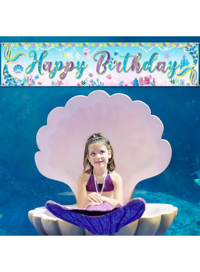 Mermaid Banner Mermaid Happy Birthday Banner Under The Sea Girls Princess Party Decorations Background Photo Large Mermaid Glitter Banner For Birthday Party Supplies