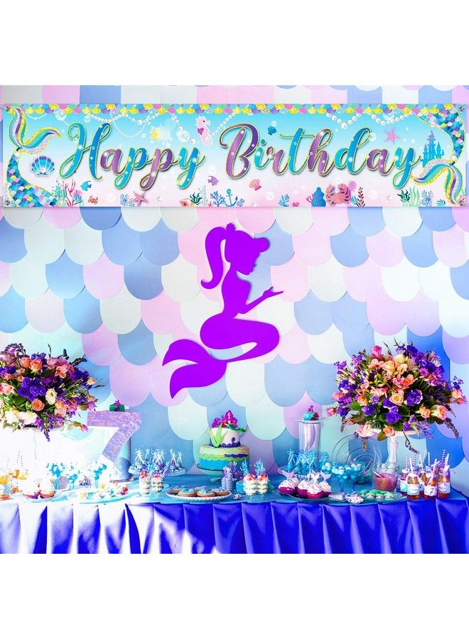 Mermaid Banner Mermaid Happy Birthday Banner Under The Sea Girls Princess Party Decorations Background Photo Large Mermaid Glitter Banner For Birthday Party Supplies