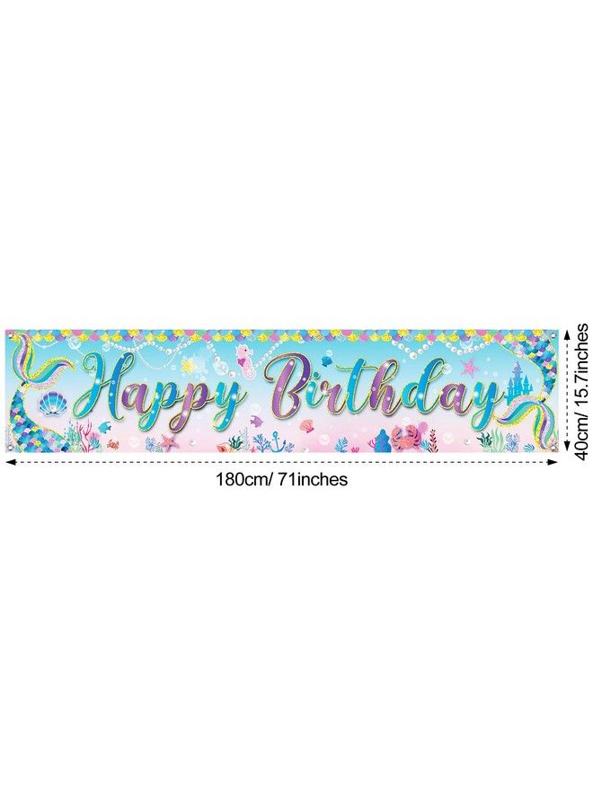 Mermaid Banner Mermaid Happy Birthday Banner Under The Sea Girls Princess Party Decorations Background Photo Large Mermaid Glitter Banner For Birthday Party Supplies