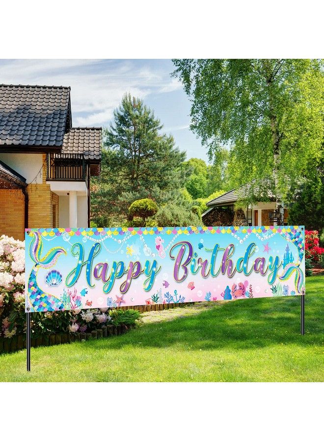 Mermaid Banner Mermaid Happy Birthday Banner Under The Sea Girls Princess Party Decorations Background Photo Large Mermaid Glitter Banner For Birthday Party Supplies