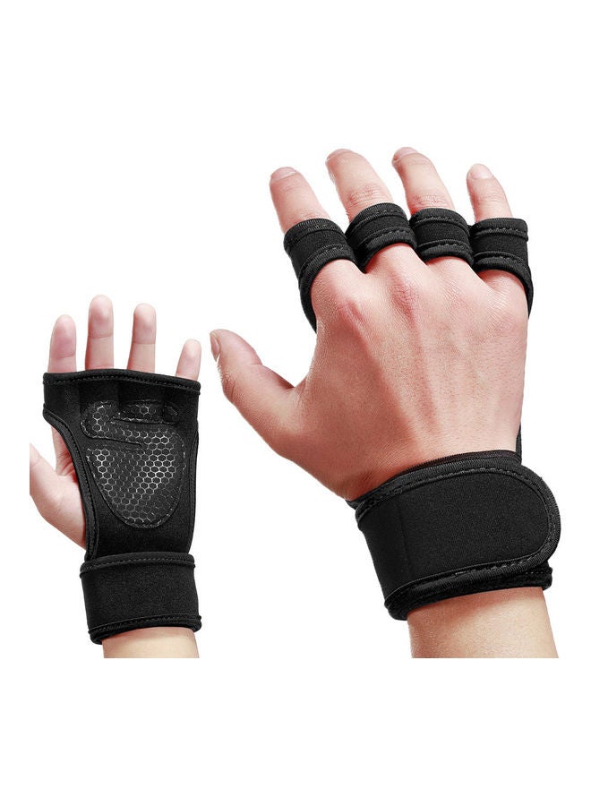 Pair Of Integrated Wrist Wraps Weight Lifting Gloves L