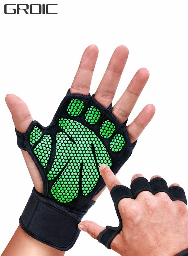 Ventilated Workout Gloves Weight Lifting Gloves, Shock Absorbing Silicone Padded Weight Lifting Gym Gloves with Elastic Wrist Wraps and Open Back for Fitness, Cycling