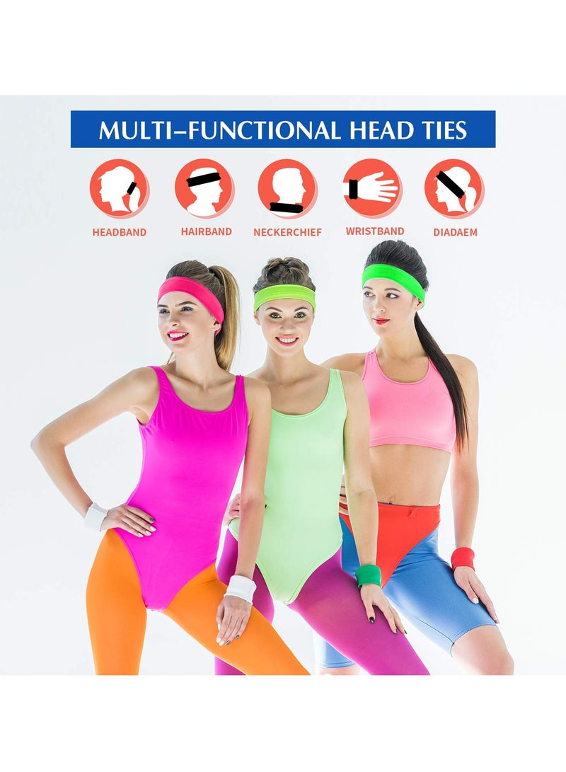 12 Pieces Sports Headband Head Tie Tennis Tie Headbands Sweatbands Headbands Wristbands Head Wrap Ideal for Working Out, Tennis, Basketball, Softball, Running Workout