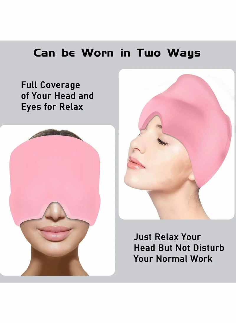 Migraine Ice Head Wrap, Form Fitting Gel Headache Relief Hat, Cold Therapy Cap Pack Mask, Compress for Tension, Sinus Stress, Pink