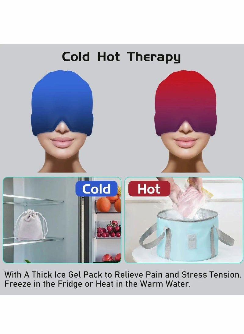 Migraine Ice Head Wrap, Form Fitting Gel Headache Relief Hat, Cold Therapy Cap Pack Mask, Compress for Tension, Sinus Stress, Pink