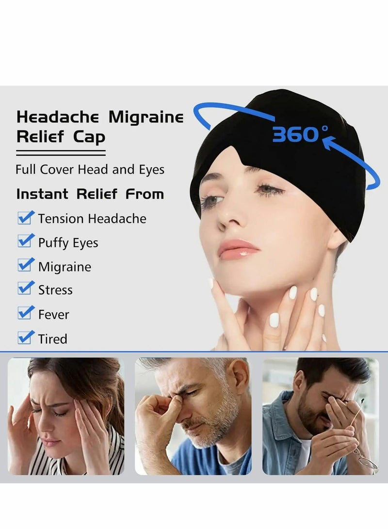 Migraine Ice Head Wrap, Form Fitting Gel Headache Relief Hat, Cold Therapy Cap Pack Mask, Compress for Tension, Sinus Stress, Black