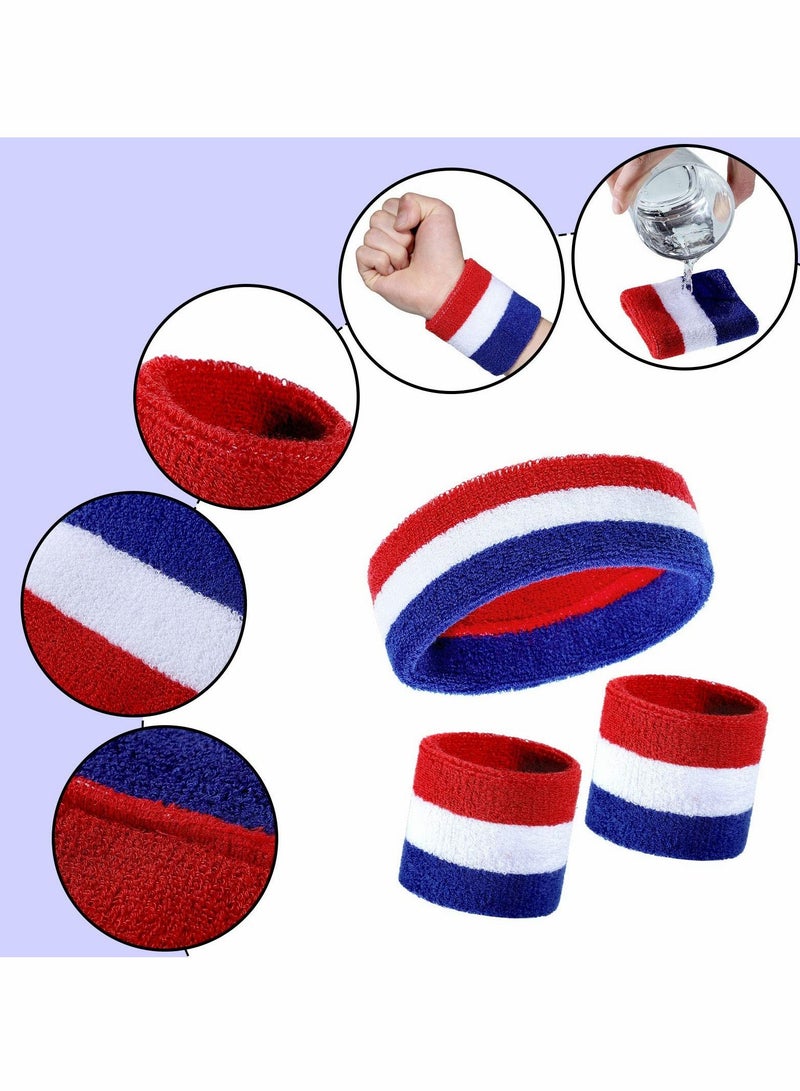 1 Set Wrist Sweatbands Headbands and 1 Pair High Striped Sports Headbands Set for Party 5 Pieces