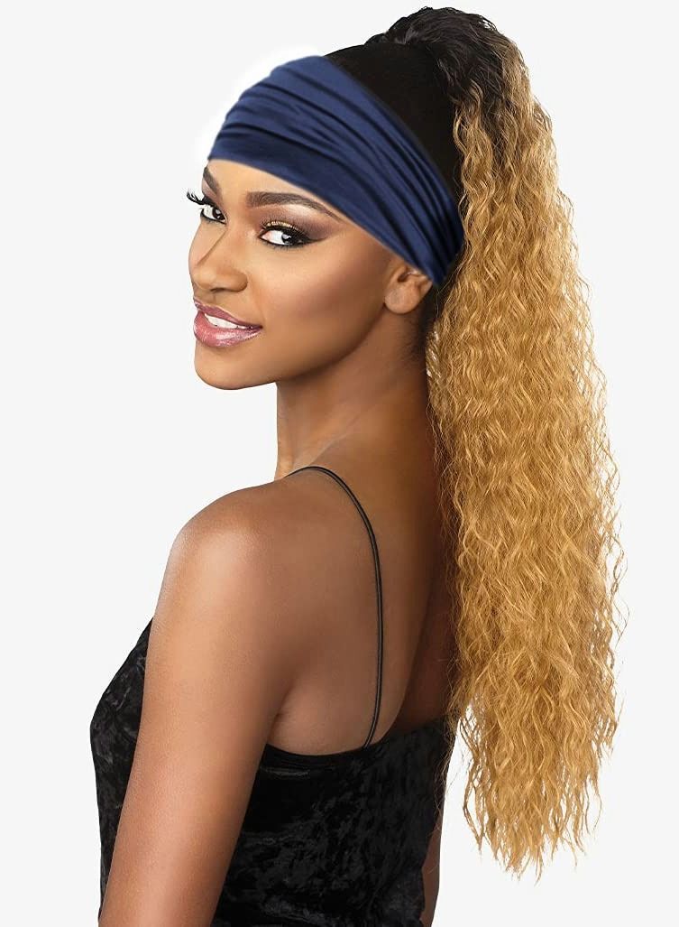 2 Pack Wide Headbands for Women, Boho Knotted Sweat on-Slip Fashion Hair Bands, Head Wraps Elastic Soft Cotton Cloth Turbans Bandana Yoga, Running, Sport