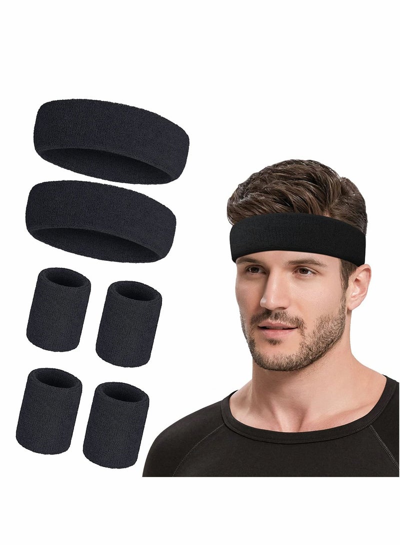 Sweatbands Set Includes Sports Headband and Wrist Cotton Striped Sweat Band for Athletic Men Women, 2 x Sweatband headband, 4 wristbands