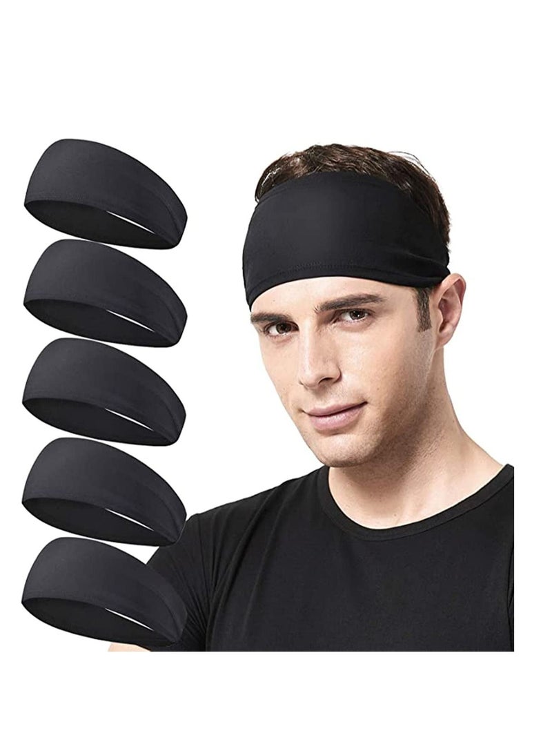 Mens Running Headband, 5 Pack, Sweatband Sports Headband for Running, Cycling, Basketball, Yoga, Fitness Workout Stretchy Unisex Hairband