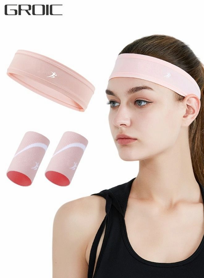 3 PCS Sweatband Set Sports Headband Wristband Set Nice Logo Cloth Wristband Wrist Sweatband Headbands Set for Basketball, Football, Running, Gym & Exercise