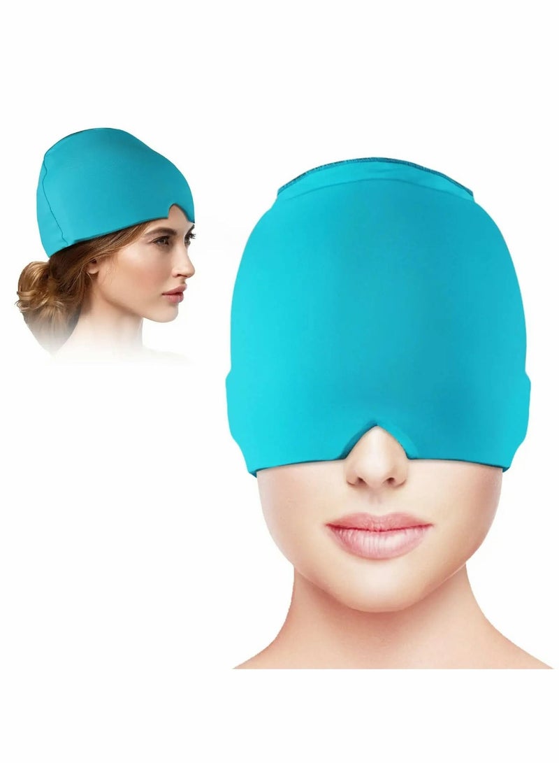 Migraine Ice Head Wrap, Form Fitting Gel Headache Relief Hat, Cold Therapy Cap Pack Mask, Compress for Tension, Sinus Stress, Blue