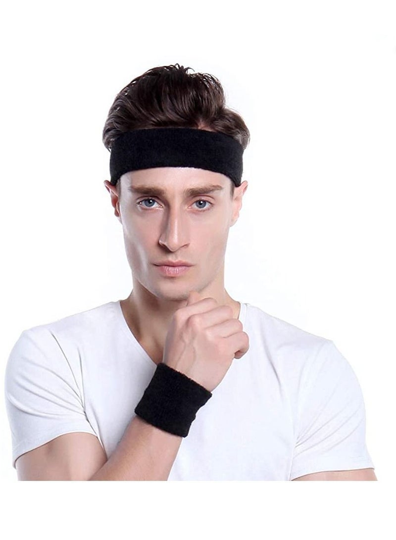 Sports Headband for Men & Women - Moisture Wicking Athletic Cotton Terry Cloth Sweatband Tennis, Basketball, Running, Gym, Working Out（3 Pack）