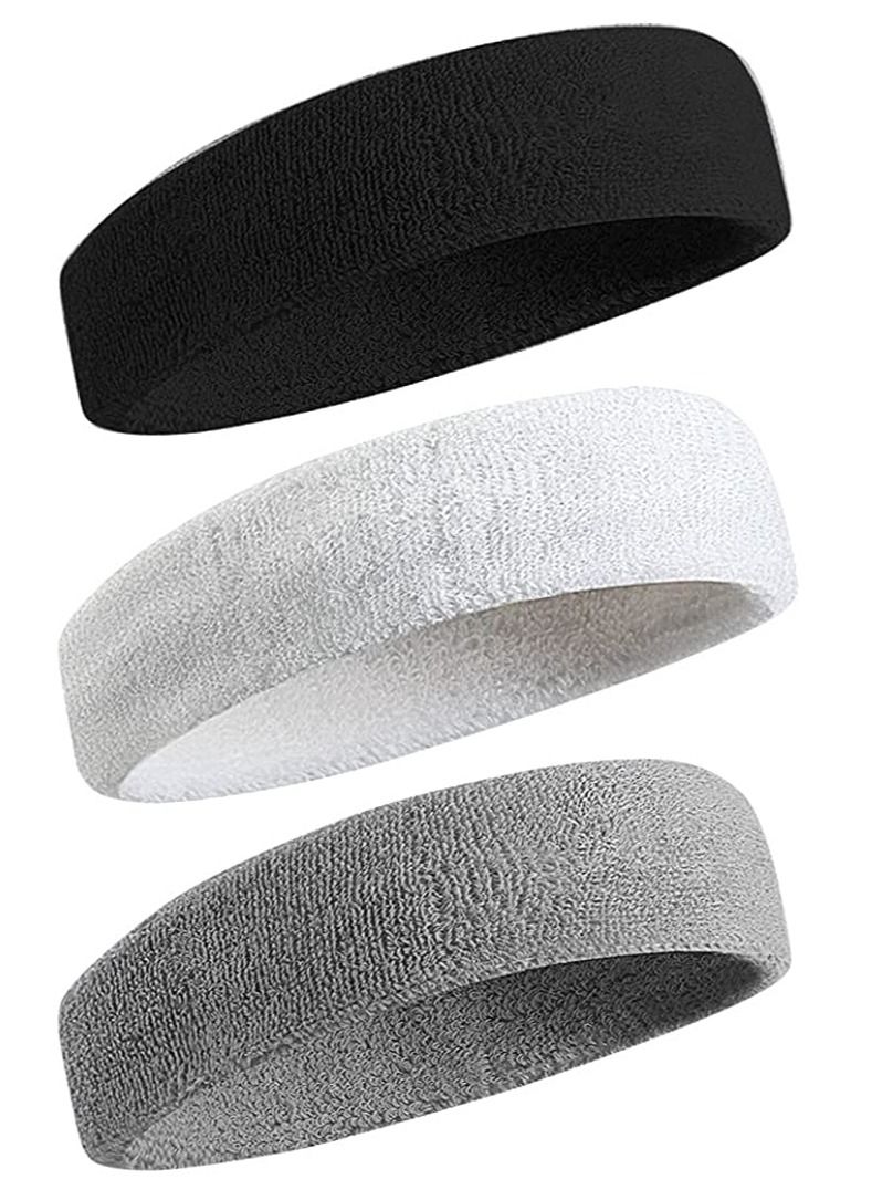 Sports Headband for Men & Women - Moisture Wicking Athletic Cotton Terry Cloth Sweatband Tennis, Basketball, Running, Gym, Working Out（3 Pack）