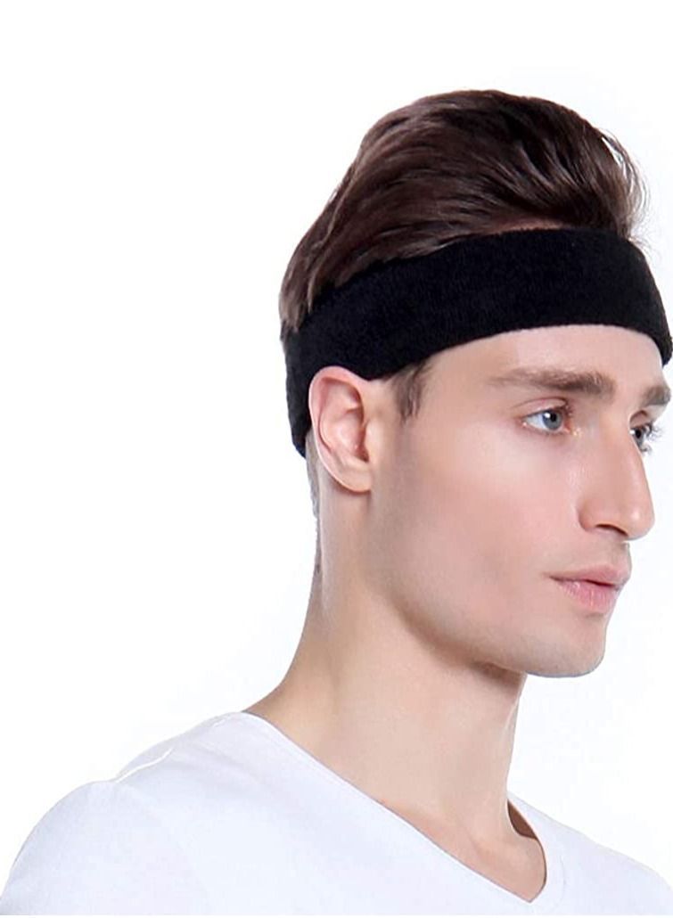 Sports Headband for Men & Women - Moisture Wicking Athletic Cotton Terry Cloth Sweatband Tennis, Basketball, Running, Gym, Working Out（3 Pack）