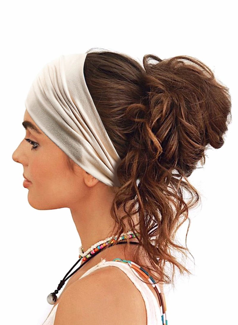 2 Pack Wide Headbands for Women, Boho Knotted Sweat on-Slip Fashion Hair Bands, Head Wraps Elastic Soft Cotton Cloth Turbans Bandana Yoga, Running, Sport