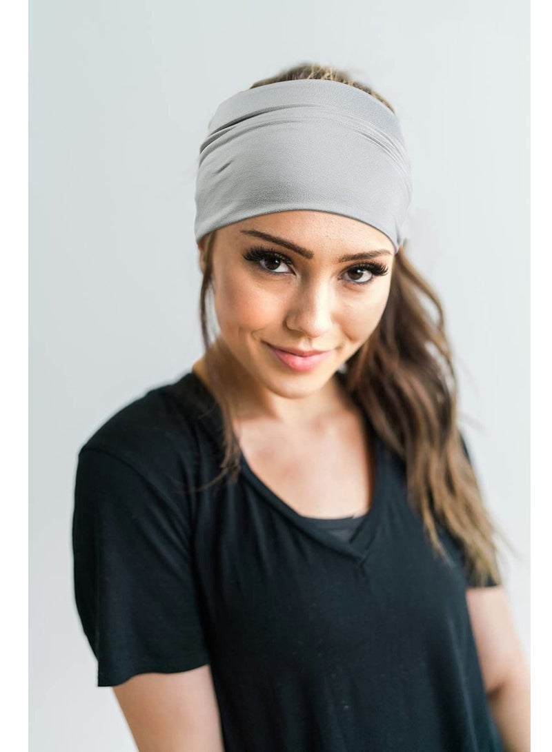 2 Pack Wide Headbands for Women, Boho Knotted Sweat on-Slip Fashion Hair Bands, Head Wraps Elastic Soft Cotton Cloth Turbans Bandana Yoga, Running, Sport