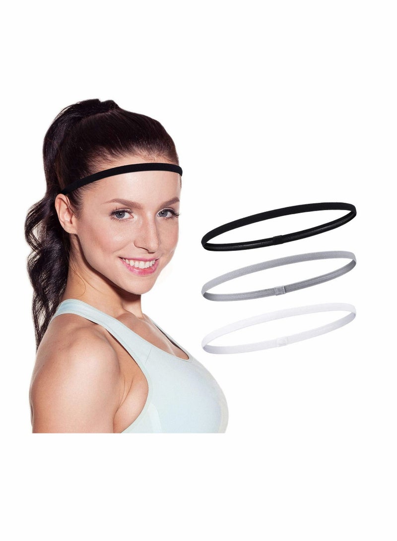 6 Pieces Thin Non-slip Elastic Sport Headbands Mini for Men Women Slim Basketball Yoga Head Bands Soccer, Workout, Running, Exercise, Volleyball, Black, White and Gray