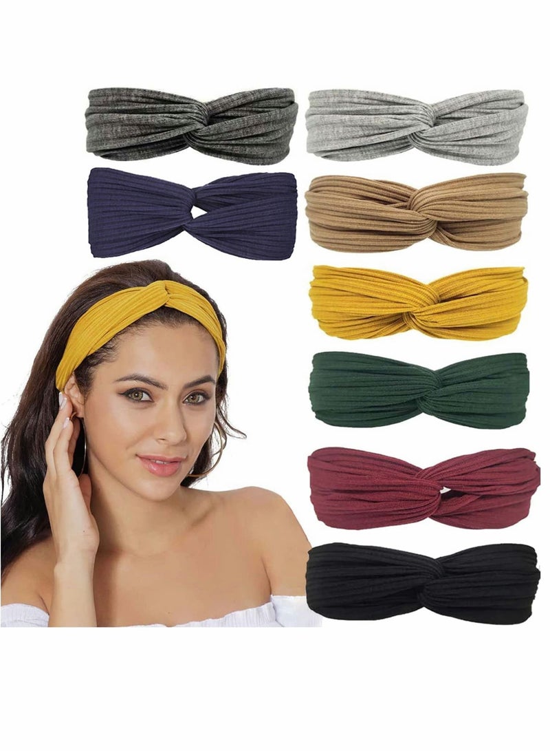 Headbands, Boho Headbands Women Elastic Headband, Criss Cross Turban Solid Color Vintage Hair Accessories for Everyday Sport Fitness