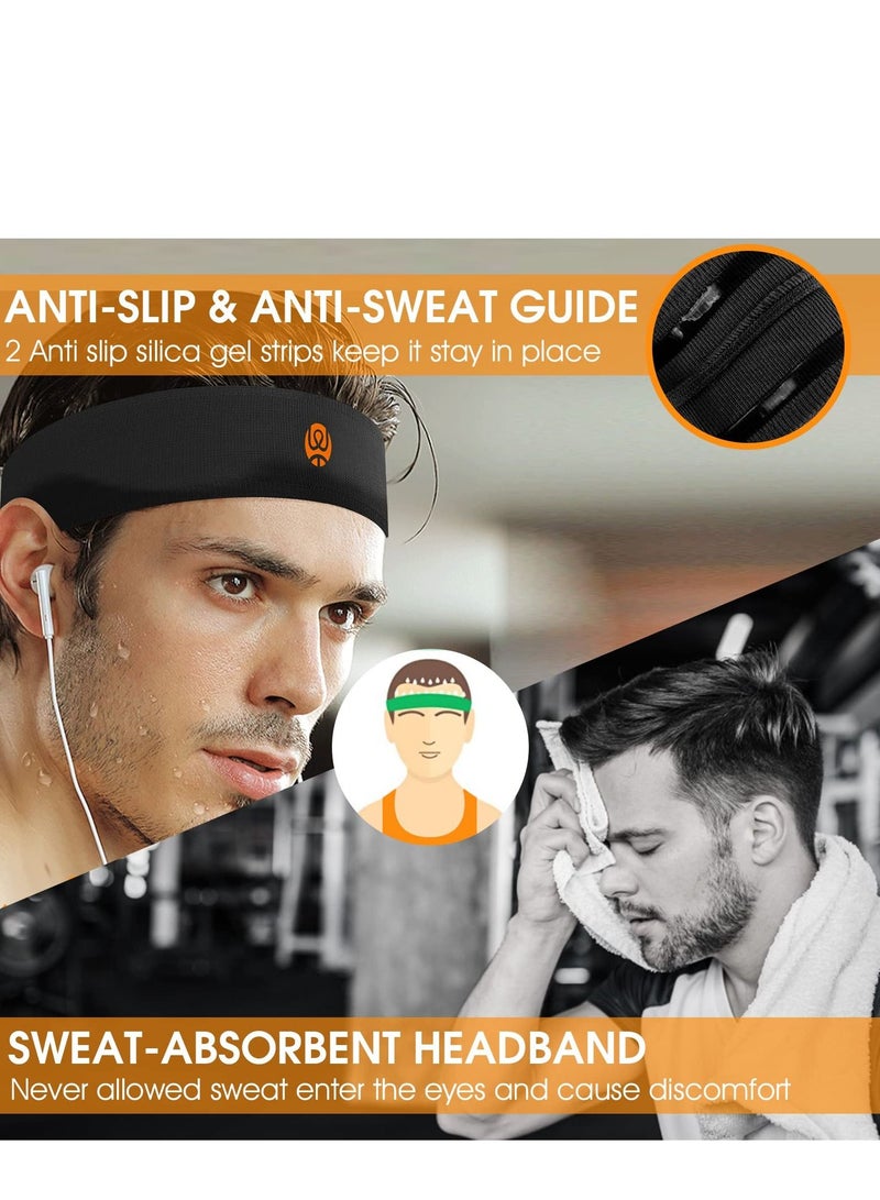 Sports Sweat Bands Headbands No Slip Workout for Men and Women Breathable Sweatband Basketball Running-Elastic Stay in Place-Multifunctional Hair Bands(2 Pack)