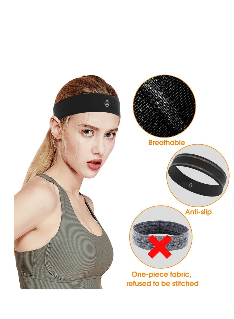 Sports Sweat Bands Headbands No Slip Workout for Men and Women Breathable Sweatband Basketball Running-Elastic Stay in Place-Multifunctional Hair Bands(2 Pack)