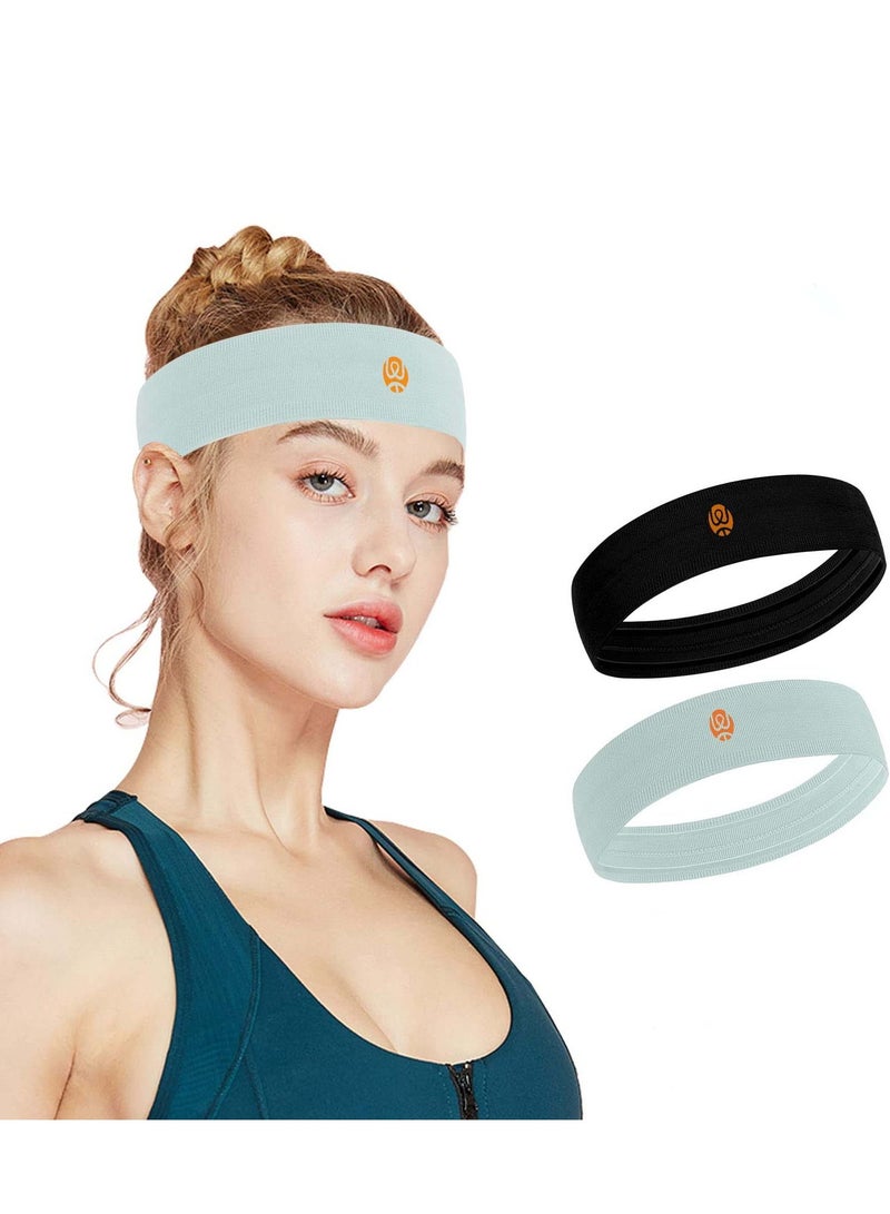 Sports Sweat Bands Headbands No Slip Workout for Men and Women Breathable Sweatband Basketball Running-Elastic Stay in Place-Multifunctional Hair Bands(2 Pack)