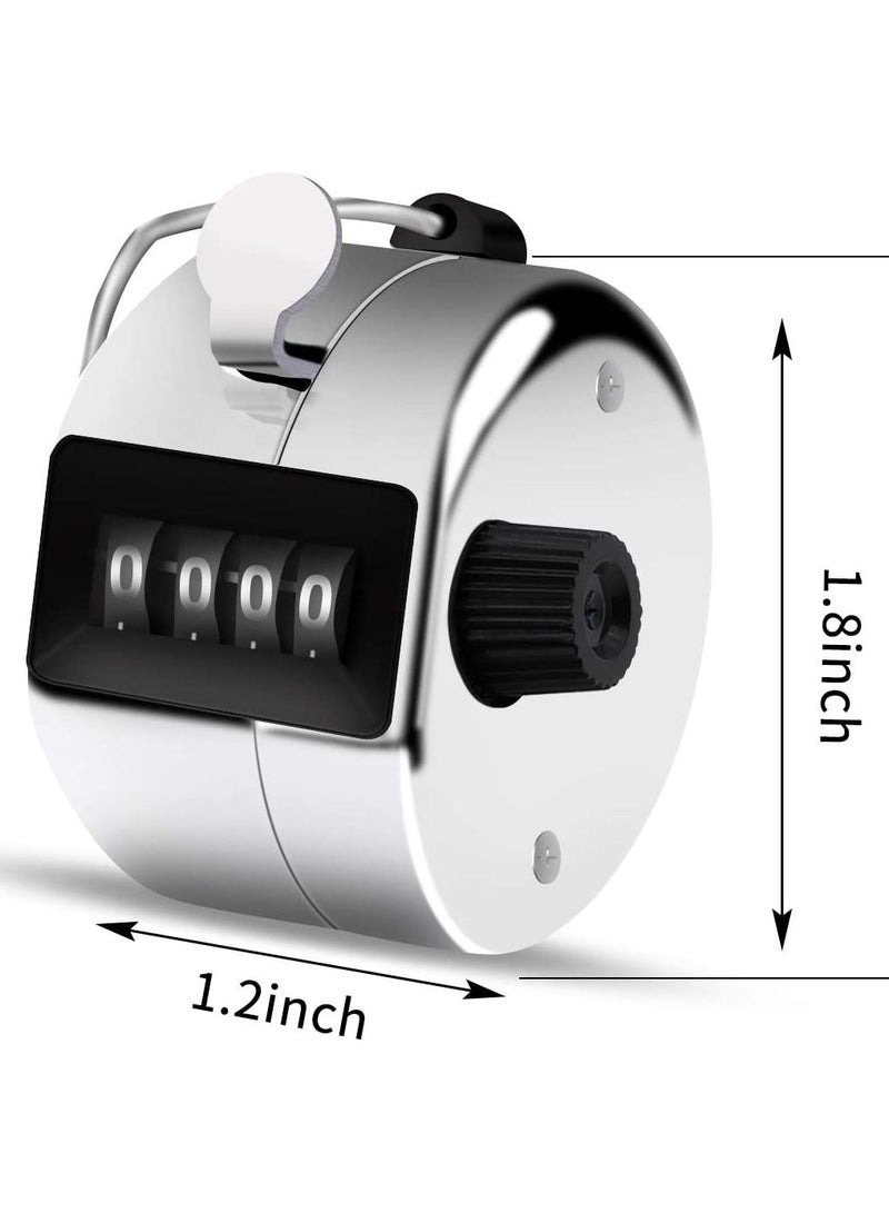 Metal Hand Tally Counter, 4 Digit Lap Counter Clicker, Manual Mechanical Handheld Pitch Click with Finger Ring for School Golf, Knitting Row Croche, Sport and Other Event, 3 Pcs