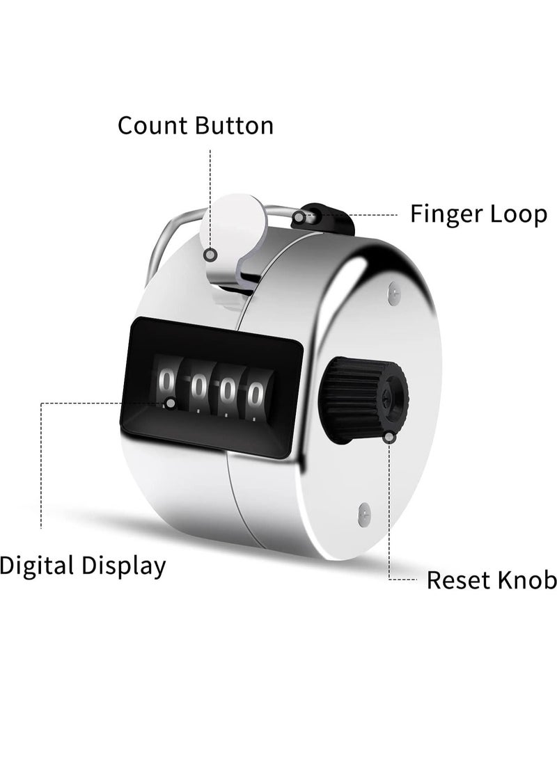 Metal Hand Tally Counter, 4 Digit Lap Counter Clicker, Manual Mechanical Handheld Pitch Click with Finger Ring for School Golf, Knitting Row Croche, Sport and Other Event, 3 Pcs