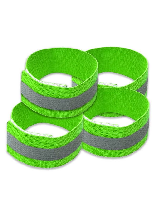 Adjustable Elastic Lightweight High Visibility Reflective Arm Bands Wristbands Wrist Ankle Leg Bands Bike Pants Cuff Straps For Running Walking Joggingcyclingmotorcycle(4 Pack Green)