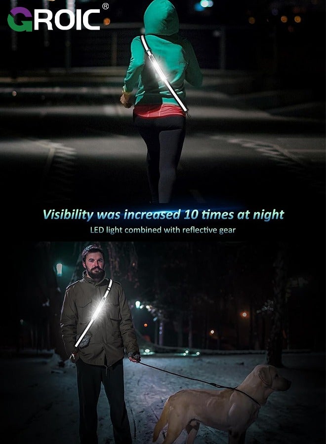 LED Reflective Belt Sash Walking Gear,Safety Lights for Walkers at Night,High Visibility Safety Rechargeable Reflective Running Gear for Men Women Kids Night Dog Walking Gear