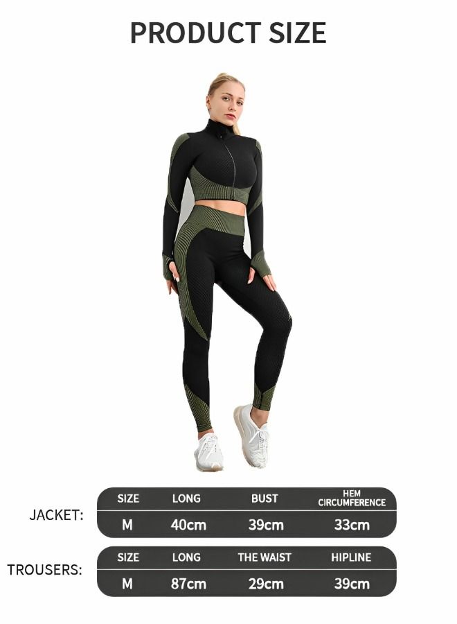 Workout Sets Women 2 Piece Legging Zip Crop Top and High Waist Leggings Seamless Yoga Outfits Clothes Tracksuit,Gym Set