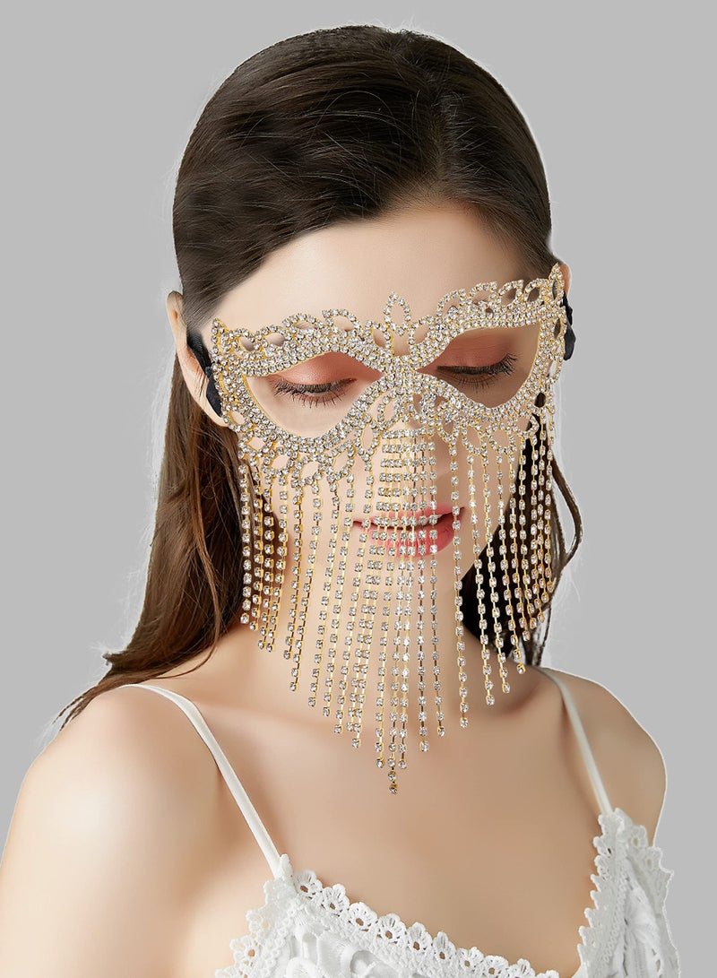 Crystal Chain Mask, Rhinestone Cat Eye Fringe Masquerade, Rhinestone Fringe Masquerade Mask Chain, 1920s Masks for Masquerade Proms, Hallowmas Party, Photo Shoot